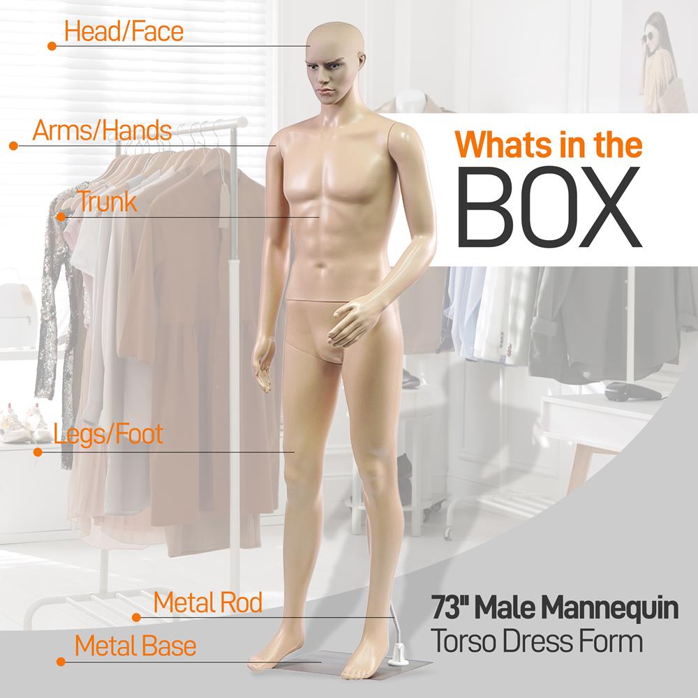 SereneLife Adjustable Male Mannequin Full Body Body-73 Detachable Man Dress  Form Whole Figure Poseable Life Size Dummy Torso-for Retail Clothing  Shops-Skintone SLMAQMLSKI, Skin 